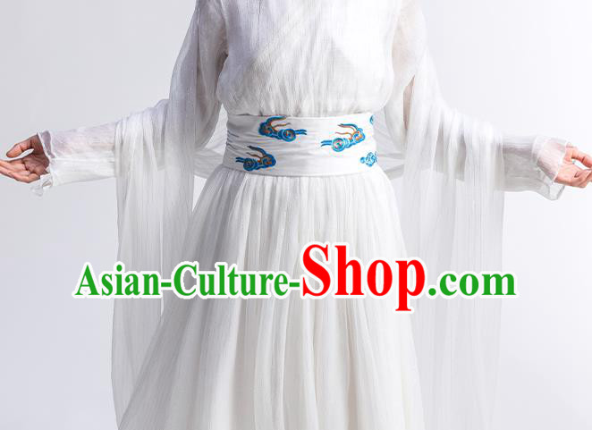 Chinese Traditional Zen Clothing Classical Dance Costume National White Chiffon Qipao Dress Chinese Traditional Zen Clothing Classical Dance Costume National White Chiffon Qipao Dress