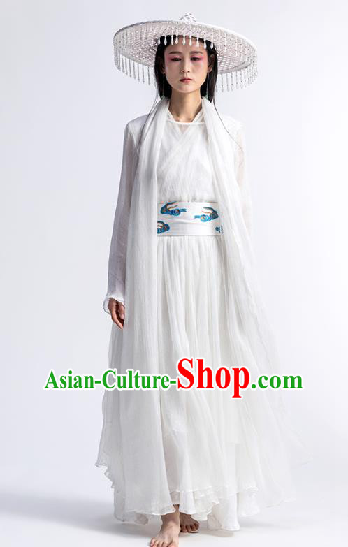 Chinese Traditional Zen Clothing Classical Dance Costume National White Chiffon Qipao Dress Chinese Traditional Zen Clothing Classical Dance Costume National White Chiffon Qipao Dress