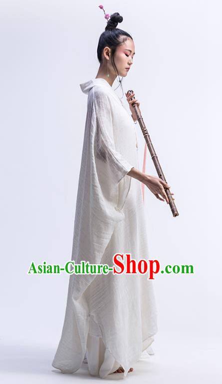 Chinese Traditional Martial Arts Clothing Classical Dance Costume National White Flax Dress Chinese Traditional Martial Arts Clothing Classical Dance Costume National White Flax Dress