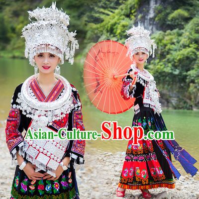 Top Chinese Traditional Miao Garment Ethnic Dresses Minority Clothing Complete Set