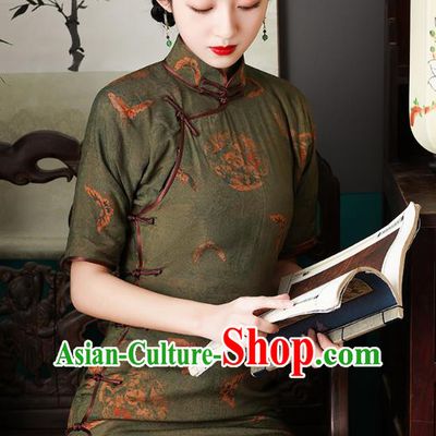 Chinese Traditional Printing Butterfly Cheongsam National Woman Silk Costume Classical Gambiered Guangdong Gauze Qipao Dress