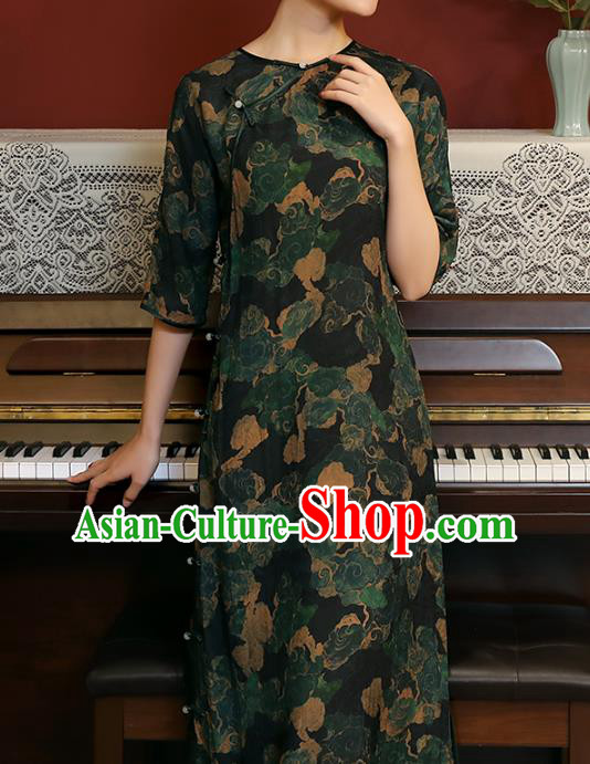 Chinese National Woman Costume Traditional Printing Clouds Cheongsam Classical Qipao Dress Chinese National Woman Costume Traditional Printing Clouds Cheongsam Classical Qipao Dress
