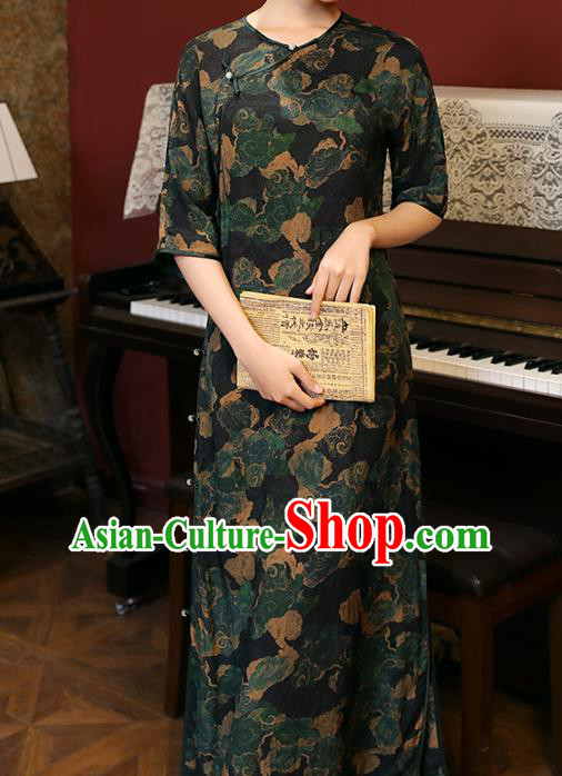 Chinese National Woman Costume Traditional Printing Clouds Cheongsam Classical Qipao Dress Chinese National Woman Costume Traditional Printing Clouds Cheongsam Classical Qipao Dress
