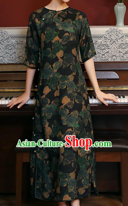 Chinese National Woman Costume Traditional Printing Clouds Cheongsam Classical Qipao Dress Chinese National Woman Costume Traditional Printing Clouds Cheongsam Classical Qipao Dress