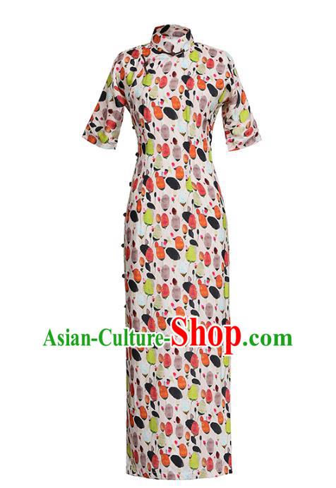 Chinese Traditional Slim Cheongsam Clothing National Costume Printing Tencel Qipao Dress Chinese Traditional Slim Cheongsam Clothing National Costume Printing Tencel Qipao Dress