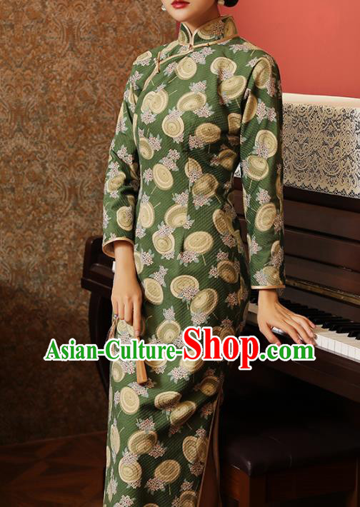 Chinese Classical Green Qipao Dress National Tang Suit Costume Traditional Shanghai Lady Cheongsam Chinese Classical Green Qipao Dress National Tang Suit Costume Traditional Shanghai Lady Cheongsam