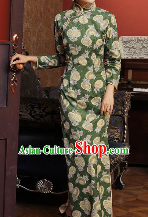 Chinese Classical Green Qipao Dress National Tang Suit Costume Traditional Shanghai Lady Cheongsam Chinese Classical Green Qipao Dress National Tang Suit Costume Traditional Shanghai Lady Cheongsam