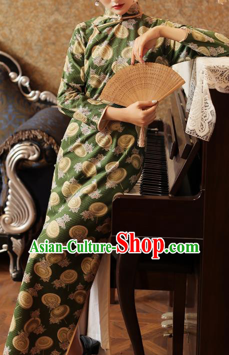 Chinese Classical Green Qipao Dress National Tang Suit Costume Traditional Shanghai Lady Cheongsam Chinese Classical Green Qipao Dress National Tang Suit Costume Traditional Shanghai Lady Cheongsam