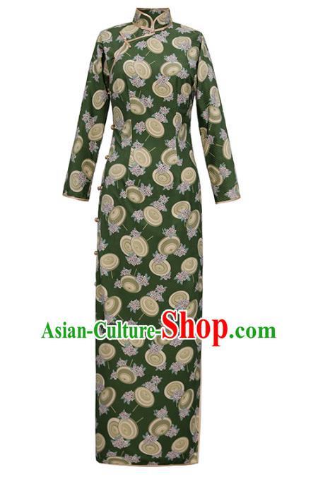 Chinese Classical Green Qipao Dress National Tang Suit Costume Traditional Shanghai Lady Cheongsam Chinese Classical Green Qipao Dress National Tang Suit Costume Traditional Shanghai Lady Cheongsam