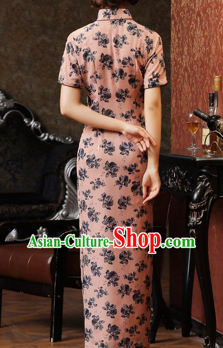 Chinese Classical Printing Chiffon Qipao Dress National Young Lady Costume Traditional Pink Cheongsam Chinese Classical Printing Chiffon Qipao Dress National Young Lady Costume Traditional Pink Cheongsam
