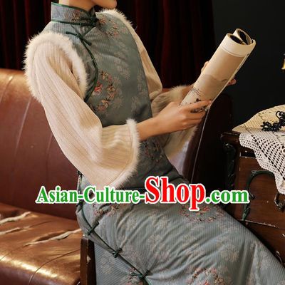 Chinese Classical Winter Qipao Dress National Shanghai Woman Costume Traditional Printing Cotton Wadded Cheongsam