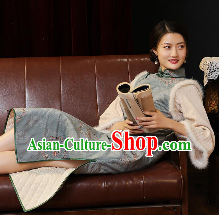 Chinese Classical Winter Qipao Dress National Shanghai Woman Costume Traditional Printing Cotton Wadded Cheongsam Chinese Classical Winter Qipao Dress National Shanghai Woman Costume Traditional Printing Cotton Wadded Cheongsam