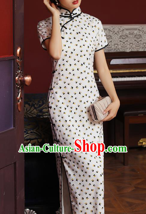 Chinese Classical White Chiffon Qipao Dress National Shanghai Costume Traditional Printing Cheongsam Chinese Classical White Chiffon Qipao Dress National Shanghai Costume Traditional Printing Cheongsam