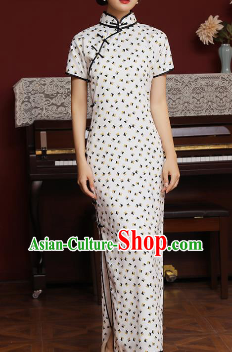 Chinese Classical White Chiffon Qipao Dress National Shanghai Costume Traditional Printing Cheongsam Chinese Classical White Chiffon Qipao Dress National Shanghai Costume Traditional Printing Cheongsam