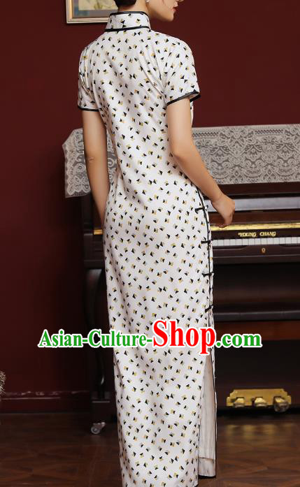 Chinese Classical White Chiffon Qipao Dress National Shanghai Costume Traditional Printing Cheongsam Chinese Classical White Chiffon Qipao Dress National Shanghai Costume Traditional Printing Cheongsam