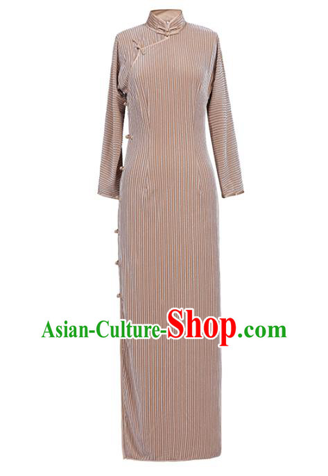 Chinese Classical Dance Qipao Dress National Shanghai Lady Costume Traditional Pleuche Cheongsam Chinese Classical Dance Qipao Dress National Shanghai Lady Costume Traditional Pleuche Cheongsam