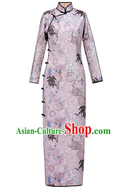 Chinese Traditional Printing Pink Cheongsam National Shanghai Lady Costume Classical Qipao Dress Chinese Traditional Printing Pink Cheongsam National Shanghai Lady Costume Classical Qipao Dress