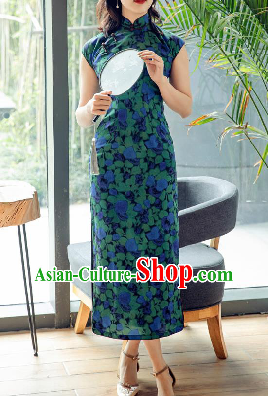 Republic of China Printing Chiffon Cheongsam Costume Traditional Minguo Old Shanghai Qipao Dress Republic of China Printing Chiffon Cheongsam Costume Traditional Minguo Old Shanghai Qipao Dress