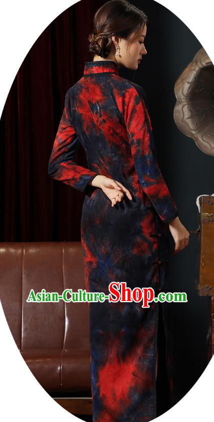 Chinese Traditional Old Shanghai Cheongsam National Young Lady Costume Classical Tie Dye Qipao Dress Chinese Traditional Old Shanghai Cheongsam National Young Lady Costume Classical Tie Dye Qipao Dress