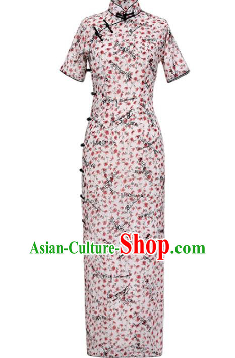 Chinese Classical Young Lady Qipao Dress National Costume Traditional Printing Chiffon Cheongsam Chinese Classical Young Lady Qipao Dress National Costume Traditional Printing Chiffon Cheongsam