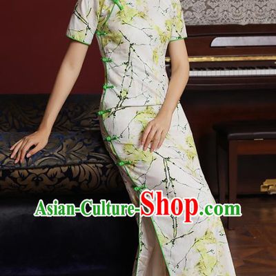 Chinese National Tang Suit Costume Traditional Printing Cheongsam Classical Young Lady Qipao Dress