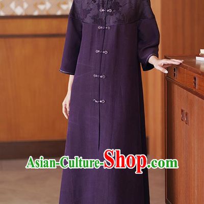 China Traditional Tang Suit Purple Silk Dust Coat National Gambiered Guangdong Gauze Outer Garment