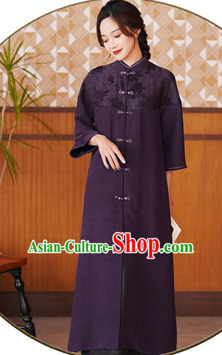 China Traditional Tang Suit Purple Silk Dust Coat National Gambiered Guangdong Gauze Outer Garment China Traditional Tang Suit Purple Silk Dust Coat National Gambiered Guangdong Gauze Outer Garment