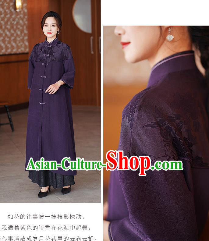 China Traditional Tang Suit Purple Silk Dust Coat National Gambiered Guangdong Gauze Outer Garment China Traditional Tang Suit Purple Silk Dust Coat National Gambiered Guangdong Gauze Outer Garment