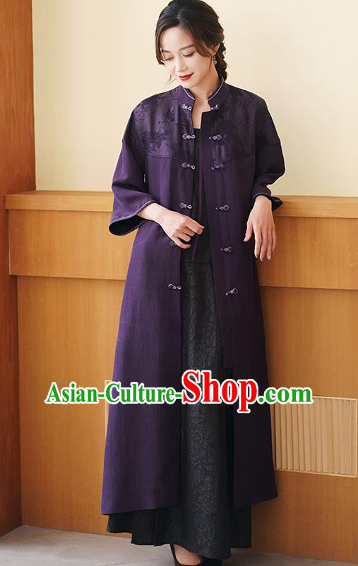 China Traditional Tang Suit Purple Silk Dust Coat National Gambiered Guangdong Gauze Outer Garment China Traditional Tang Suit Purple Silk Dust Coat National Gambiered Guangdong Gauze Outer Garment