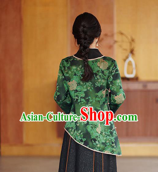 China National Gambiered Guangdong Gauze Shirt Traditional Tang Suit Green Silk Blouse China National Gambiered Guangdong Gauze Shirt Traditional Tang Suit Green Silk Blouse