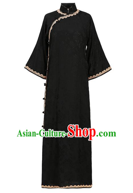Chinese Classical Mandarin Sleeve Qipao Dress National Shanghai Woman Costume Traditional Black Flax Cheongsam Chinese Classical Mandarin Sleeve Qipao Dress National Shanghai Woman Costume Traditional Black Flax Cheongsam
