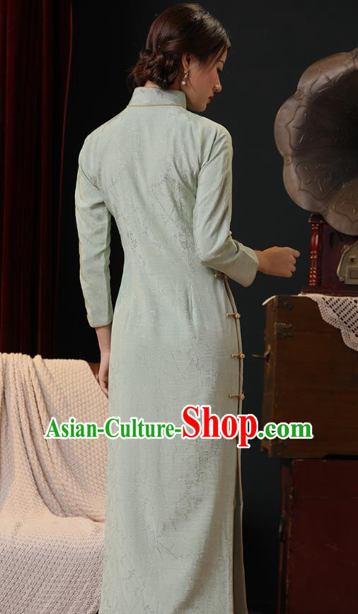 Chinese Traditional Light Green Flax Cheongsam Classical Qipao Dress National Shanghai Lady Costume Chinese Traditional Light Green Flax Cheongsam Classical Qipao Dress National Shanghai Lady Costume
