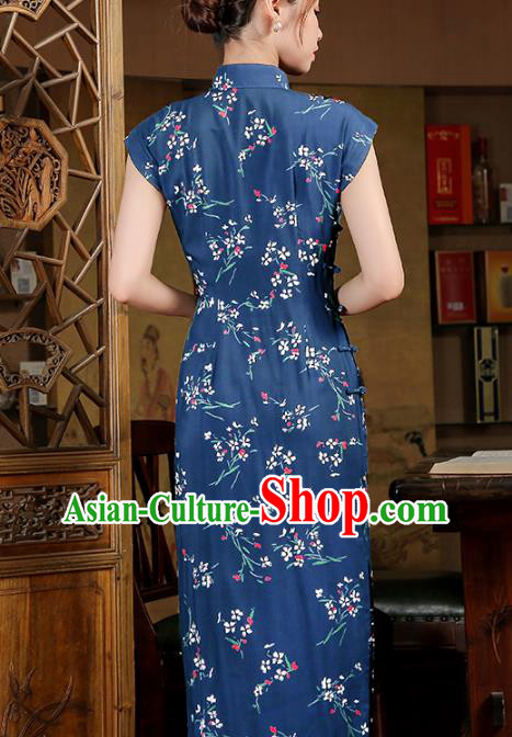 Chinese Classical Dance Qipao Dress National Young Lady Costume Traditional Printing Navy Cheongsam Chinese Classical Dance Qipao Dress National Young Lady Costume Traditional Printing Navy Cheongsam