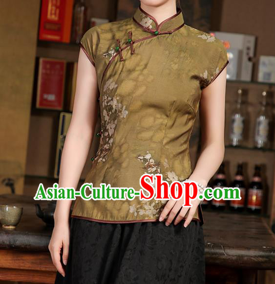 China Traditional Tang Suit Ginger Tencel Shirt Classical Cheongsam Upper Outer Garment China Traditional Tang Suit Ginger Tencel Shirt Classical Cheongsam Upper Outer Garment