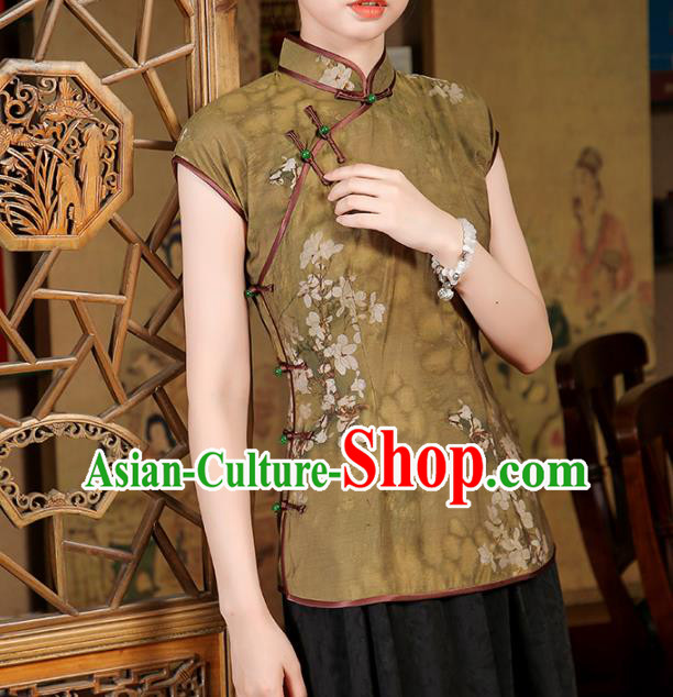 China Traditional Tang Suit Ginger Tencel Shirt Classical Cheongsam Upper Outer Garment China Traditional Tang Suit Ginger Tencel Shirt Classical Cheongsam Upper Outer Garment