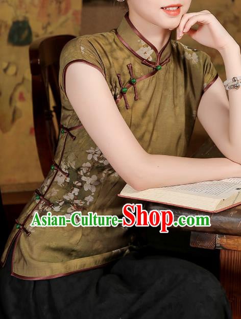 China Traditional Tang Suit Ginger Tencel Shirt Classical Cheongsam Upper Outer Garment China Traditional Tang Suit Ginger Tencel Shirt Classical Cheongsam Upper Outer Garment