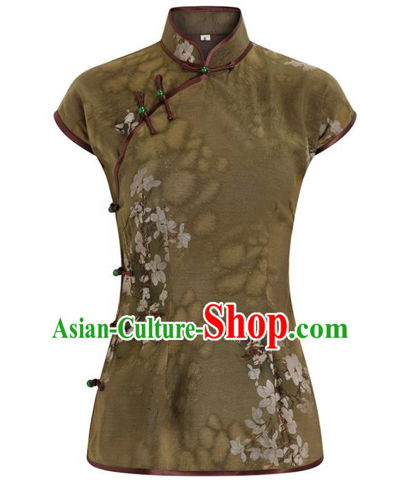 China Traditional Tang Suit Ginger Tencel Shirt Classical Cheongsam Upper Outer Garment China Traditional Tang Suit Ginger Tencel Shirt Classical Cheongsam Upper Outer Garment