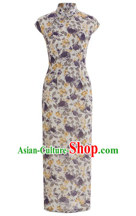 Chinese Classical Dance Qipao Dress Traditional Shanghai Printing Chiffon Cheongsam Clothing Chinese Classical Dance Qipao Dress Traditional Shanghai Printing Chiffon Cheongsam Clothing