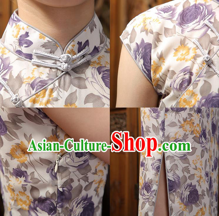 Chinese Classical Dance Qipao Dress Traditional Shanghai Printing Chiffon Cheongsam Clothing Chinese Classical Dance Qipao Dress Traditional Shanghai Printing Chiffon Cheongsam Clothing
