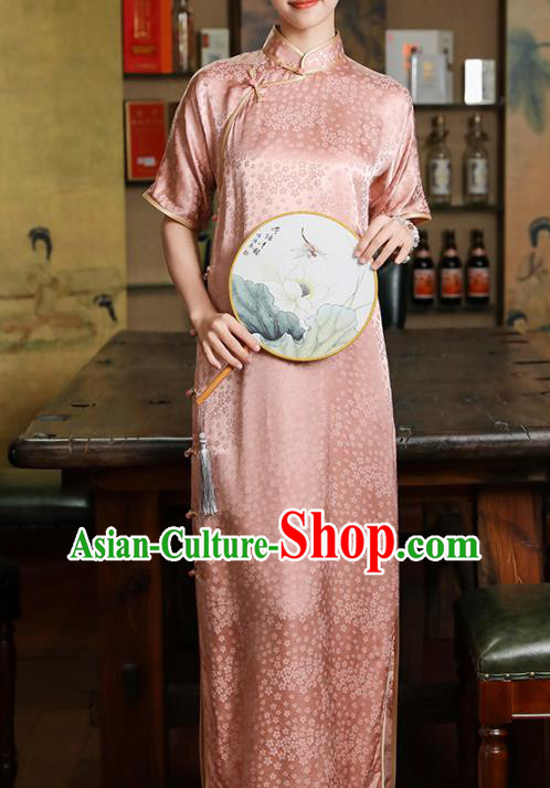 Chinese Classical Pink Tencel Qipao Dress Traditional Shanghai Young Lady Cheongsam Clothing Chinese Classical Pink Tencel Qipao Dress Traditional Shanghai Young Lady Cheongsam Clothing