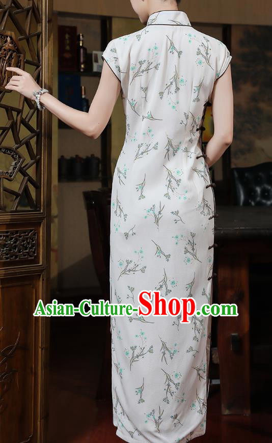 Chinese Traditional Shanghai Young Lady Cheongsam Clothing Classical Printing White Chiffon Qipao Dress Chinese Traditional Shanghai Young Lady Cheongsam Clothing Classical Printing White Chiffon Qipao Dress