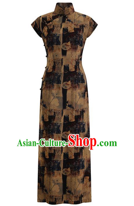 Chinese Traditional Brown Cheongsam Clothing Classical Shanghai Young Lady Qipao Dress Chinese Traditional Brown Cheongsam Clothing Classical Shanghai Young Lady Qipao Dress