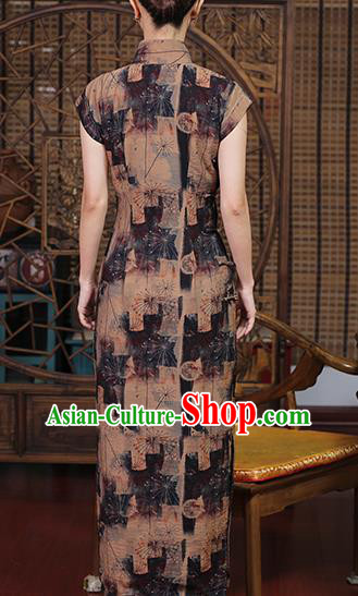 Chinese Traditional Brown Cheongsam Clothing Classical Shanghai Young Lady Qipao Dress Chinese Traditional Brown Cheongsam Clothing Classical Shanghai Young Lady Qipao Dress