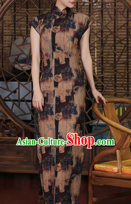 Chinese Traditional Brown Cheongsam Clothing Classical Shanghai Young Lady Qipao Dress Chinese Traditional Brown Cheongsam Clothing Classical Shanghai Young Lady Qipao Dress