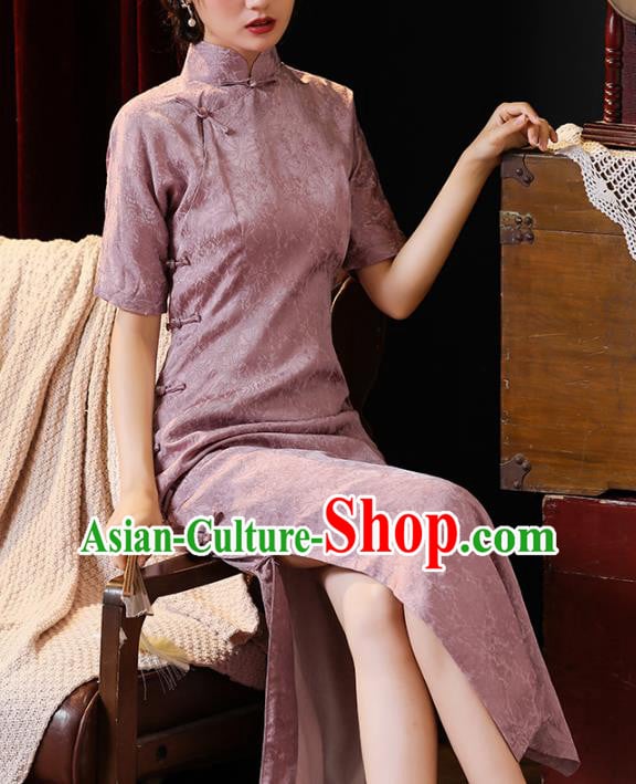 Chinese National Woman Costume Traditional Stand Collar Cheongsam Classical Pink Silk Qipao Dress Chinese National Woman Costume Traditional Stand Collar Cheongsam Classical Pink Silk Qipao Dress