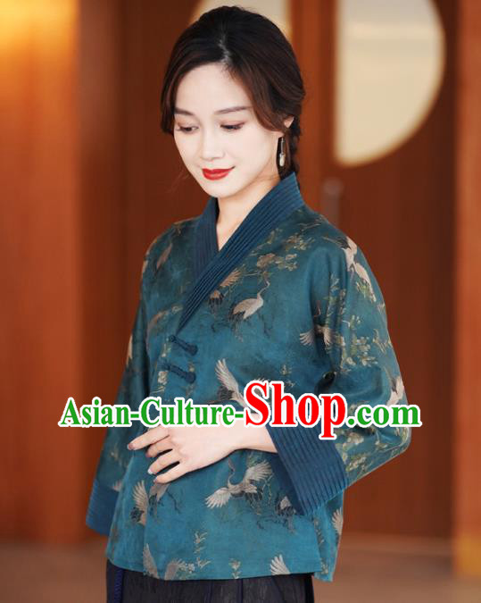 China National Female Outer Garment Traditional Tang Suit Blue Brocade Jacket China National Female Outer Garment Traditional Tang Suit Blue Brocade Jacket