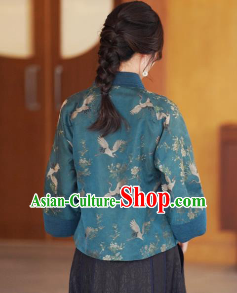 China National Female Outer Garment Traditional Tang Suit Blue Brocade Jacket China National Female Outer Garment Traditional Tang Suit Blue Brocade Jacket