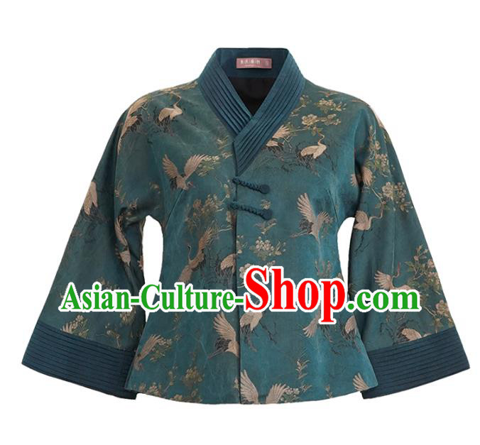 China National Female Outer Garment Traditional Tang Suit Blue Brocade Jacket China National Female Outer Garment Traditional Tang Suit Blue Brocade Jacket