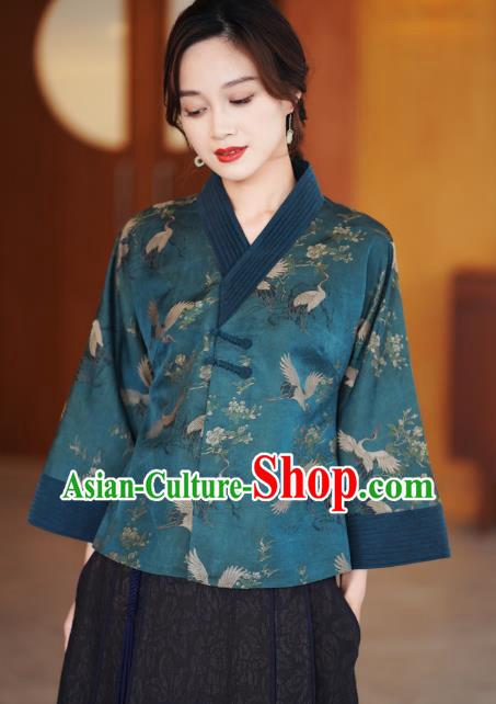 China National Female Outer Garment Traditional Tang Suit Blue Brocade Jacket China National Female Outer Garment Traditional Tang Suit Blue Brocade Jacket