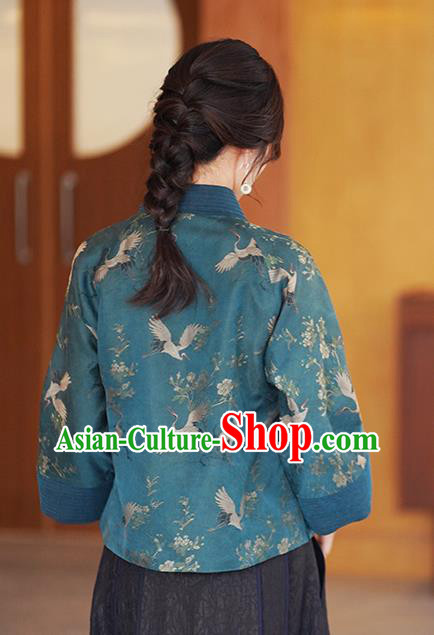 China National Female Outer Garment Traditional Tang Suit Blue Brocade Jacket China National Female Outer Garment Traditional Tang Suit Blue Brocade Jacket